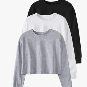 Long Sleeve Cropped Cotton Workout Tee with Thumb Holes